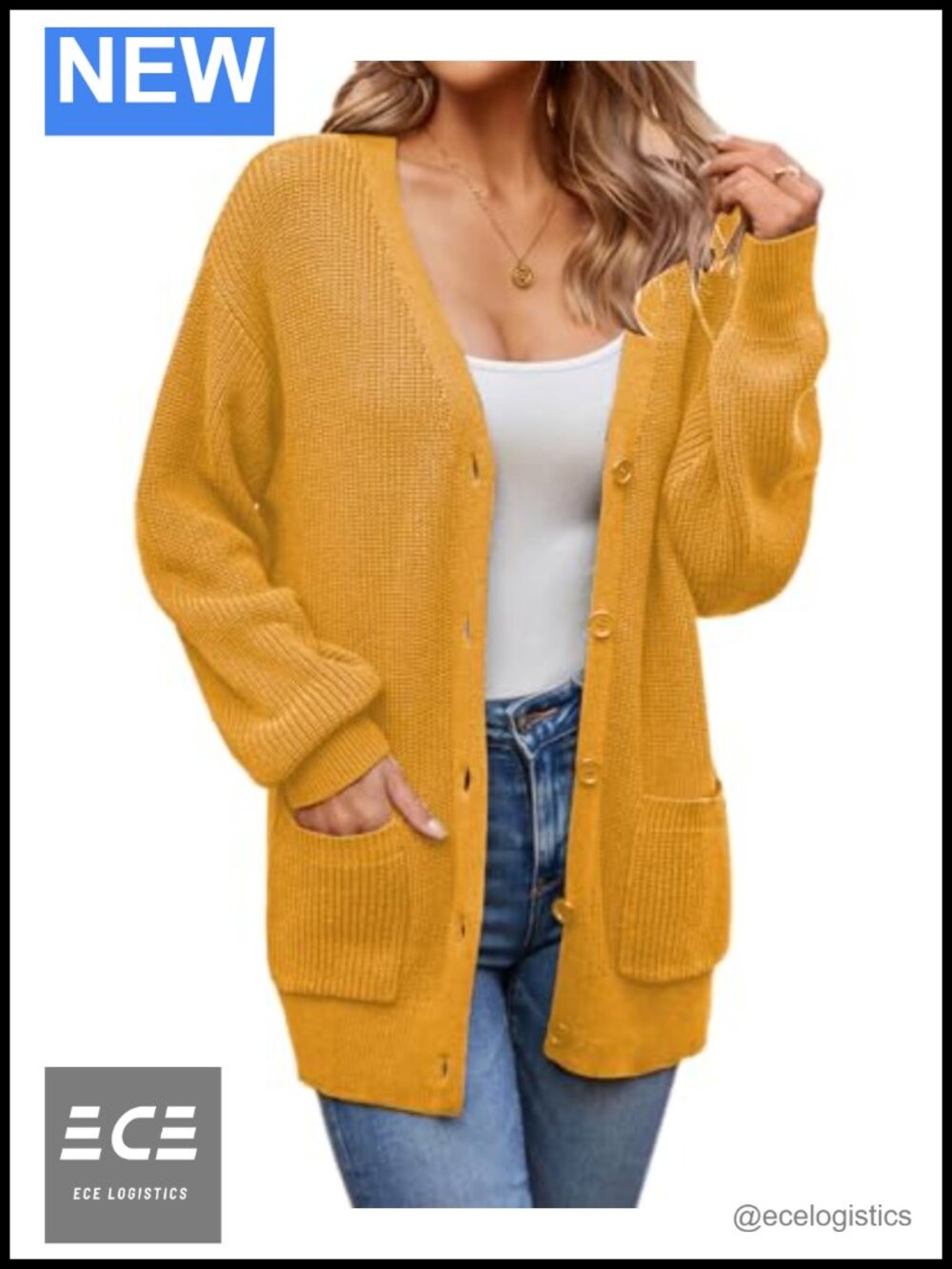 100% Cotton Cardigan Sweater with Pockets Oversized Knit Button Front